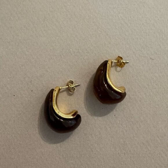 Elegant Gold and Brown Earrings M439 - Picture 2 of 3